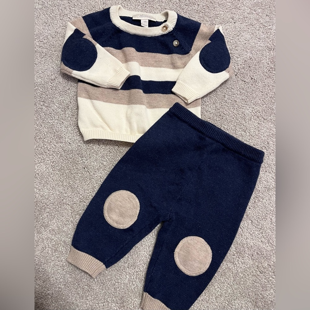 ⭐️5/$25⭐️ Striped Navy and Beige Sweater and Pants Patch Outfit Set 3M